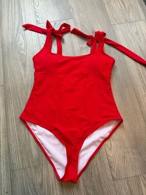 AIMAGE Red Bow Shoulder One Piece Swimsuit Size Large | Tummy Control